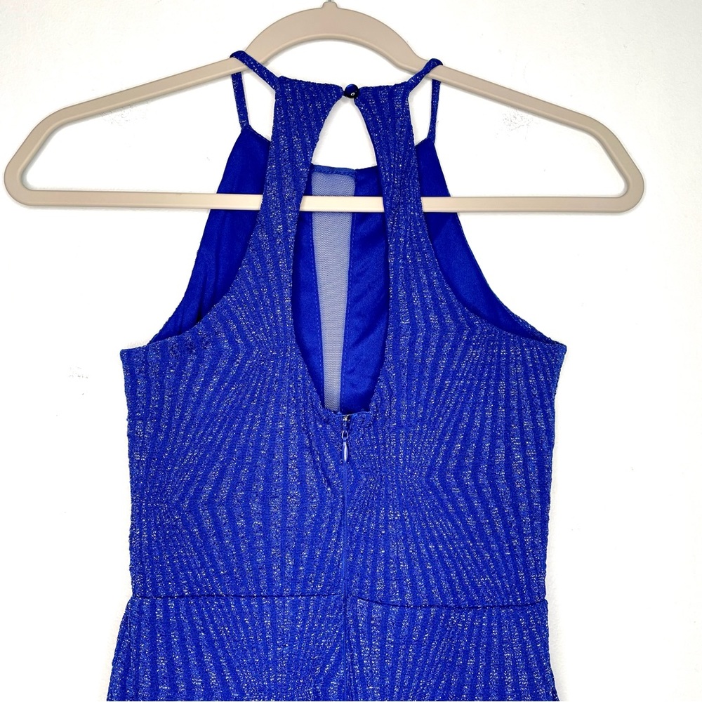 SOLD Charlotte Russe Electric Blue Cutout Halter Mini Dress XS Metallic - Picture 6 of 15